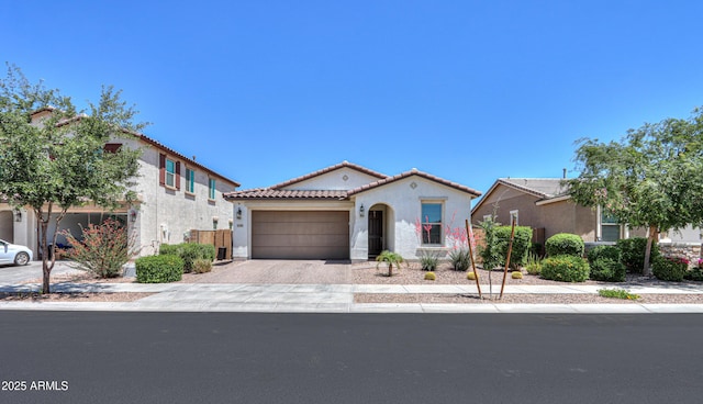 21595 S 225th Way, Queen Creek, AZ 85142 - mediterranean / spanish-style home featuring a garage, stucco siding, driveway, and a tiled roof