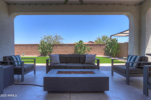 21595 S 225th Way, Queen Creek, AZ 85142 - view of patio / terrace with a fenced backyard and an outdoor living space with a fire pit