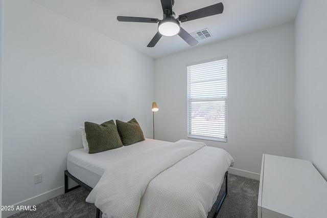 21595 S 225th Way, Queen Creek, AZ 85142 - bedroom with baseboards, a ceiling fan, dark colored carpet, and visible vents