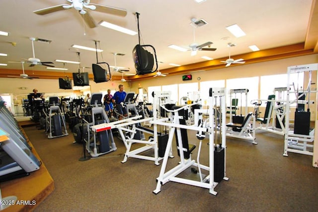 exercise room featuring a ceiling fan
