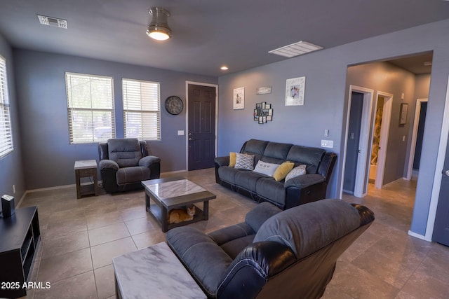 324 N 56th Pl, Mesa, AZ 85205 - living room featuring baseboards, tile patterned flooring, and recessed lighting