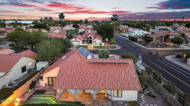 aerial view at dusk of a residential view