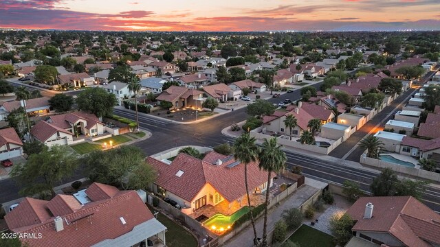 aerial view at dusk of a residential view