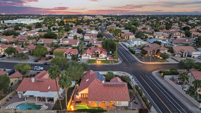 aerial view at dusk of a residential view