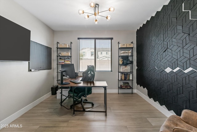 5430 W Notch Hill Rd, Laveen, AZ 85339 - office area with a chandelier, baseboards, and light wood-style floors