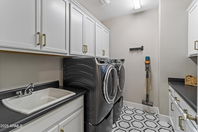5430 W Notch Hill Rd, Laveen, AZ 85339 - washroom featuring cabinet space, washer and clothes dryer, and baseboards