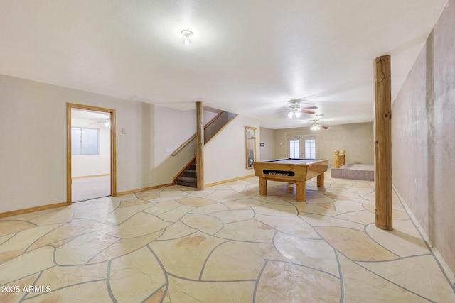 recreation room featuring pool table and ceiling fan