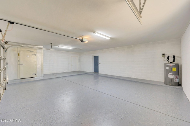 garage featuring a garage door opener and electric water heater