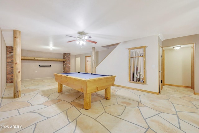 recreation room featuring pool table and ceiling fan