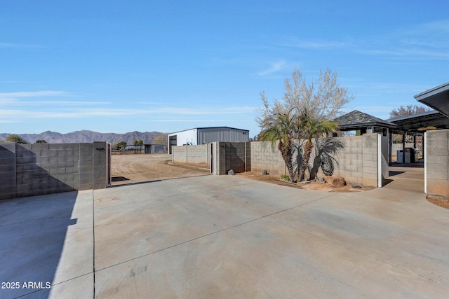 view of patio featuring a mountain view