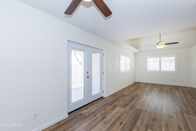 222 W Brown Rd Unit 72, Mesa, AZ 85201 - spare room featuring french doors, ceiling fan, wood finished floors, and baseboards