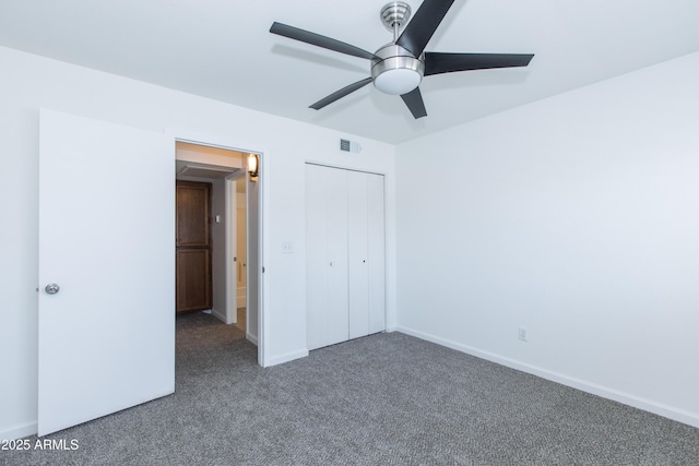 222 W Brown Rd Unit 72, Mesa, AZ 85201 - unfurnished bedroom with carpet, a closet, baseboards, and ceiling fan