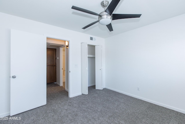222 W Brown Rd Unit 72, Mesa, AZ 85201 - unfurnished bedroom with carpet, a closet, baseboards, and a ceiling fan