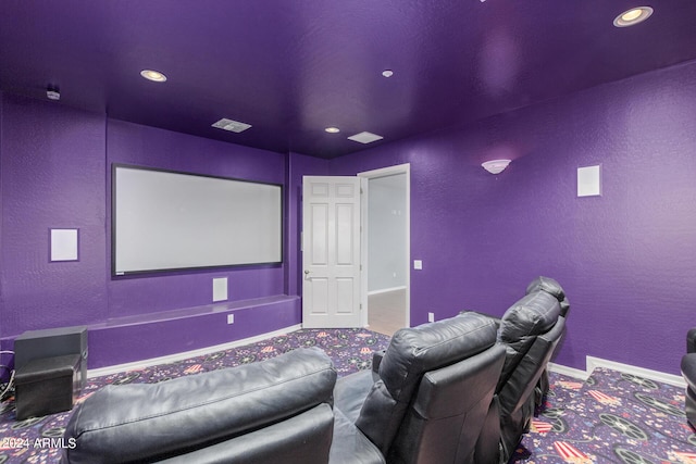 home theater room featuring carpet floors