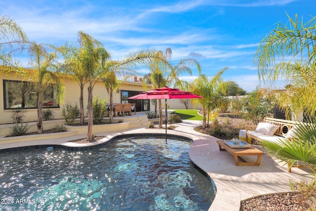 view of pool featuring a patio area