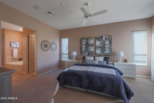 bedroom featuring carpet, visible vents, and baseboards