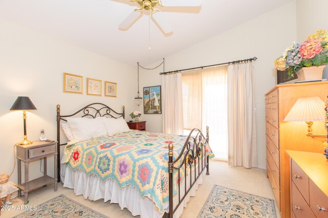 17342 E Quail Ridge Dr, Fountain Hills, AZ 85268 - bedroom with light colored carpet, ceiling fan, and vaulted ceiling