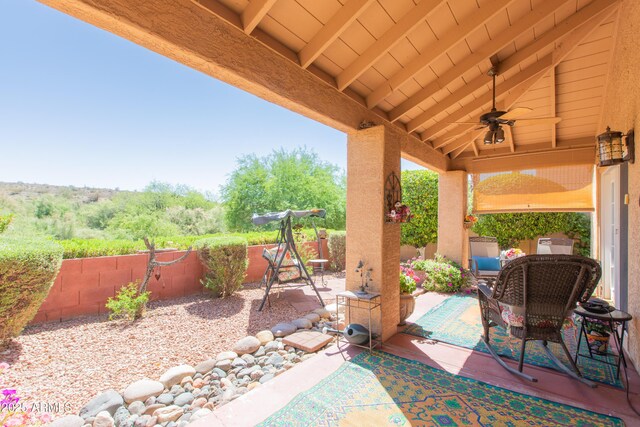 17342 E Quail Ridge Dr, Fountain Hills, AZ 85268 - view of patio featuring a fenced backyard and a ceiling fan