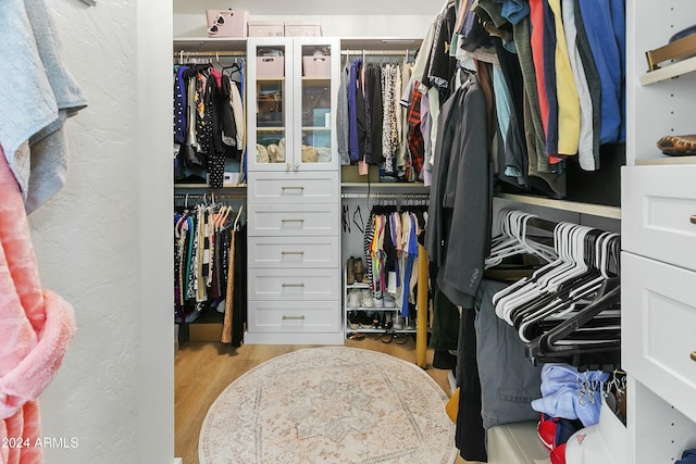 spacious closet with light hardwood / wood-style flooring