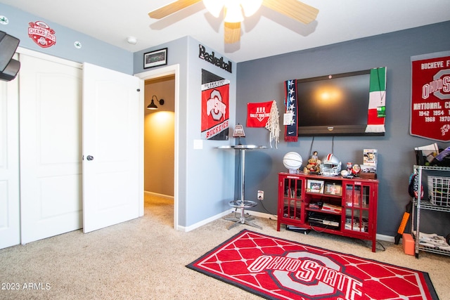 game room with ceiling fan