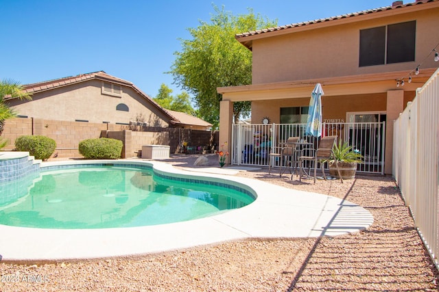 view of swimming pool with a patio area