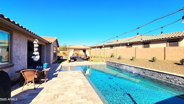 view of swimming pool featuring a gazebo, a patio area, and outdoor lounge area