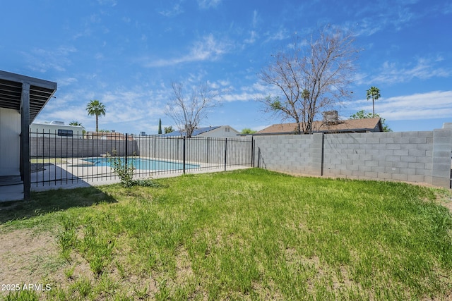 view of yard featuring a fenced backyard and a fenced in pool