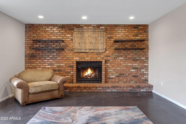 living room featuring a fireplace