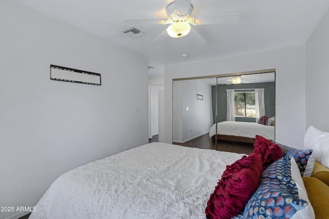 bedroom featuring a closet and ceiling fan