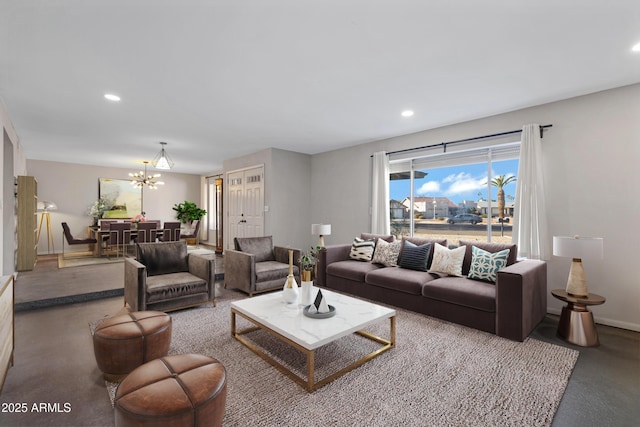 living room featuring a chandelier