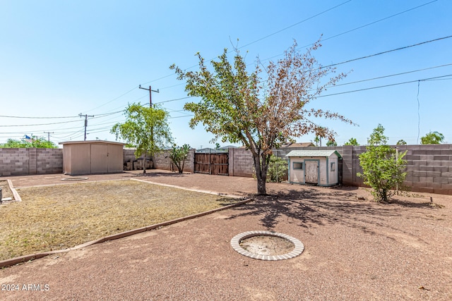 view of yard with a storage unit