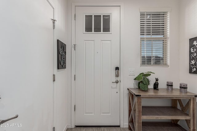 foyer featuring wood finished floors