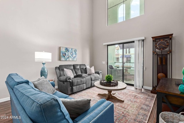 2511 W Queen Creek Rd Unit 425, Chandler, AZ 85248 - living area with baseboards, a high ceiling, and wood finished floors