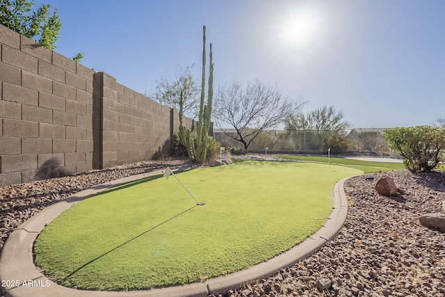 view of yard with a fenced backyard