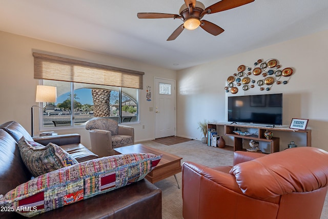 living room featuring ceiling fan