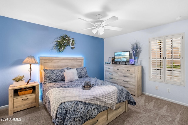 bedroom with carpet flooring and ceiling fan