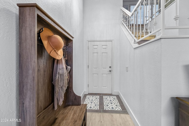 mudroom featuring wood-type flooring