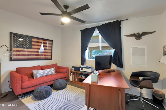 home office with ceiling fan