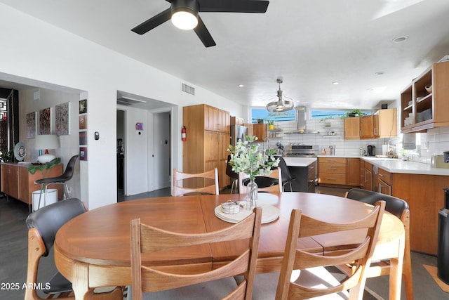 dining area featuring ceiling fan