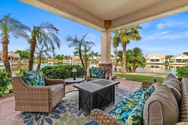 2128 E Clipper Ln, Gilbert, AZ 85234 - view of patio with an outdoor hangout area, a water view, and a residential view