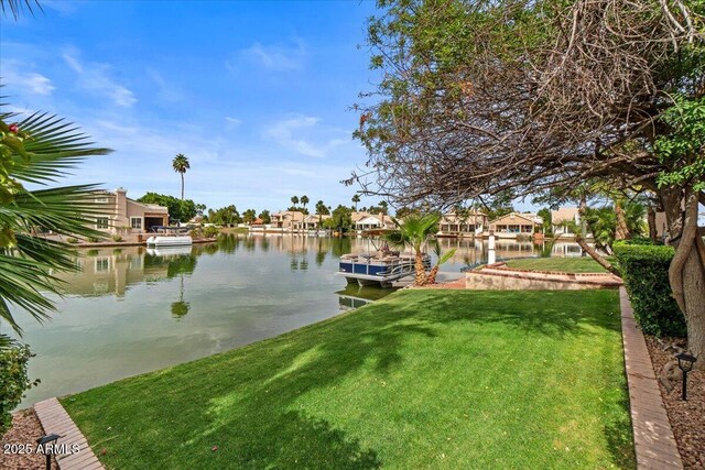 2128 E Clipper Ln, Gilbert, AZ 85234 - dock area with a lawn, a water view, and a residential view