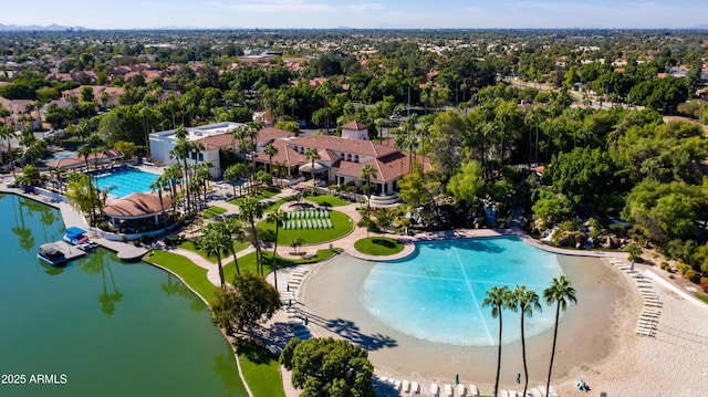 2128 E Clipper Ln, Gilbert, AZ 85234 - bird's eye view of a pool, a large body of water, and a tree filled landscape