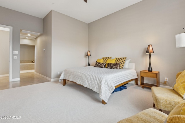 bedroom featuring ceiling fan and light colored carpet