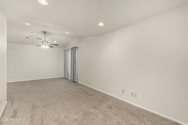 13128 N 104th Pl, Scottsdale, AZ 85260 - spare room with recessed lighting, light carpet, baseboards, ceiling fan, and vaulted ceiling