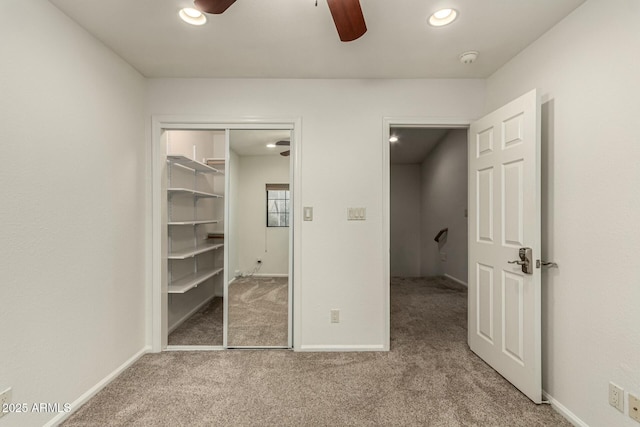 13128 N 104th Pl, Scottsdale, AZ 85260 - unfurnished bedroom with carpet, recessed lighting, a closet, a ceiling fan, and baseboards