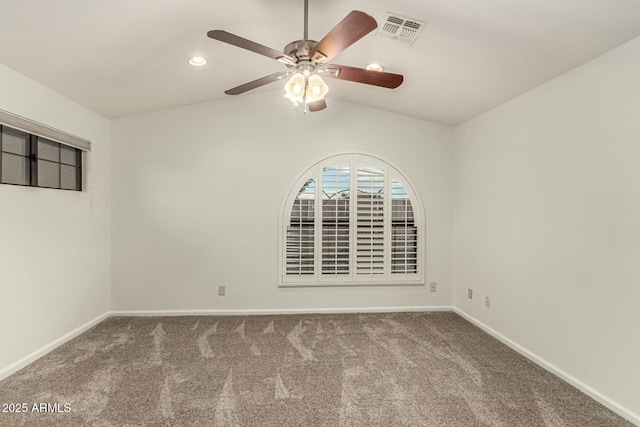 13128 N 104th Pl, Scottsdale, AZ 85260 - unfurnished room with carpet, baseboards, a ceiling fan, recessed lighting, and lofted ceiling