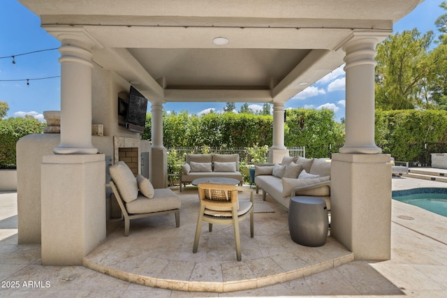 7475 E Gainey Ranch Rd Unit 22, Scottsdale, AZ 85258 - view of patio / terrace with an outdoor living space and an outdoor pool