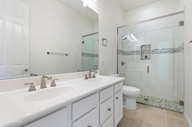 5892 E Evening Glow Dr, Scottsdale, AZ 85266 - bathroom featuring double vanity, tile patterned flooring, a sink, and toilet