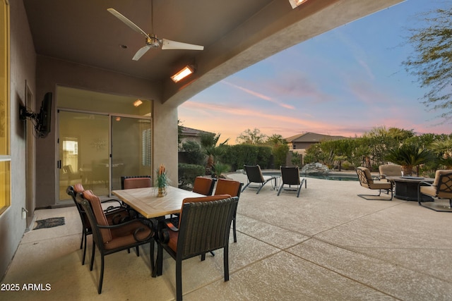 5892 E Evening Glow Dr, Scottsdale, AZ 85266 - view of patio with a ceiling fan, a fenced in pool, and outdoor dining space