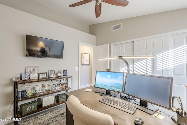 office area featuring ceiling fan and visible vents